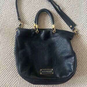 Marc Jacobs black leather cross-body satchel with brass hardware